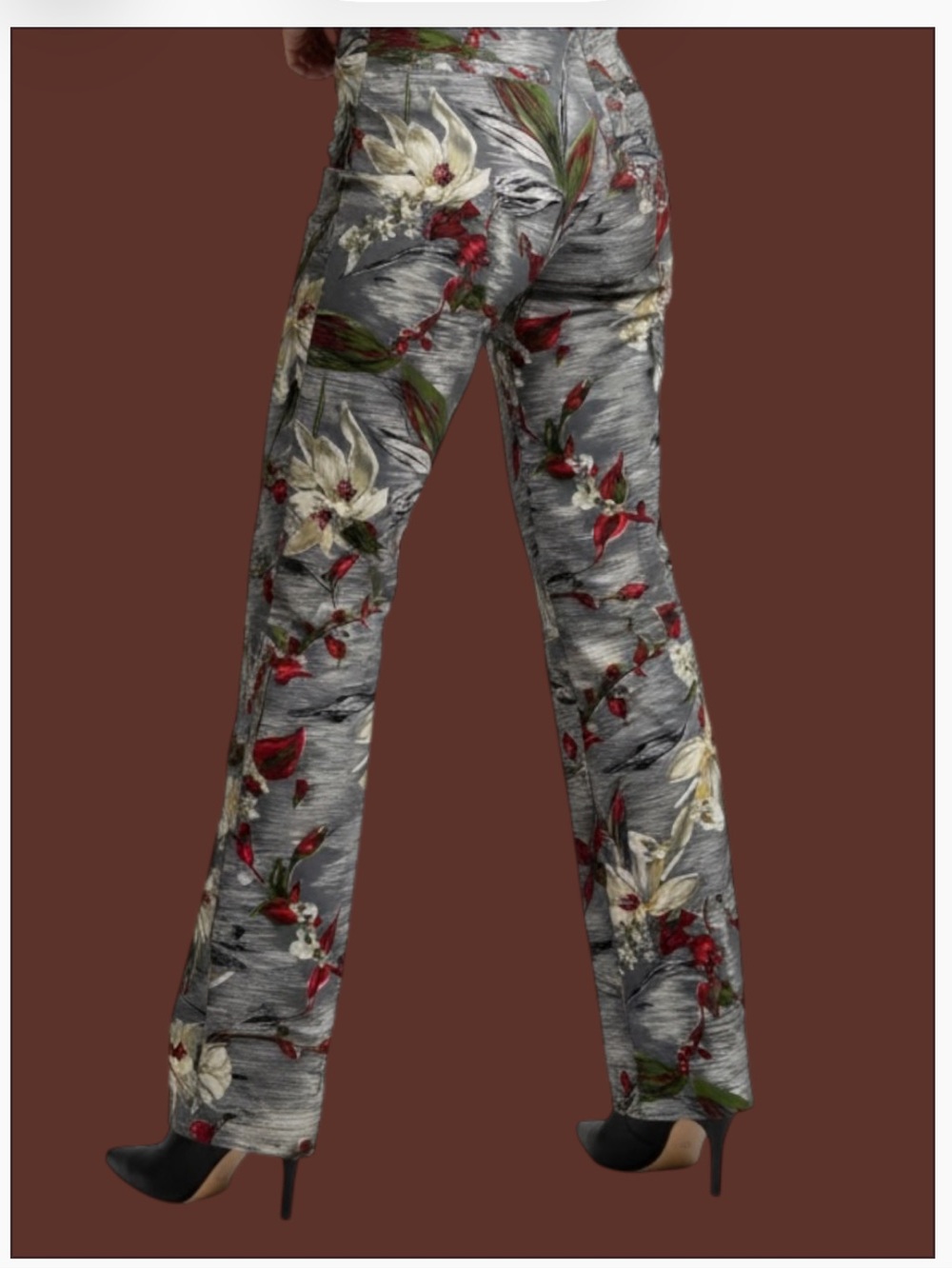 Dolce & Gabbana Floral Silk Skinny Pants in Gray, Red & Cream
